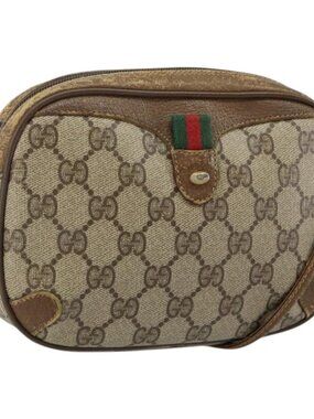 Authentic GUCCI GG Supreme Web Sherry Line Shoulder Bag PVC Beige 89 02 066